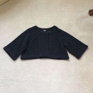 DKNY navy wool flared shrug jacket